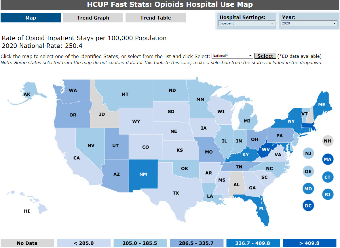 2020 Opioids National Inpatient U.S Map