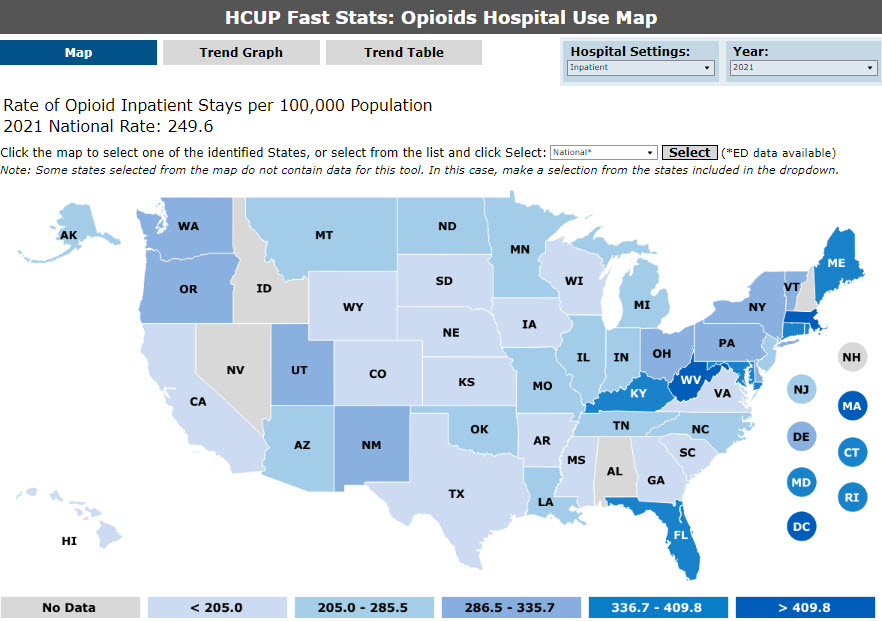 2021 Opioids National Inpatient U.S Map